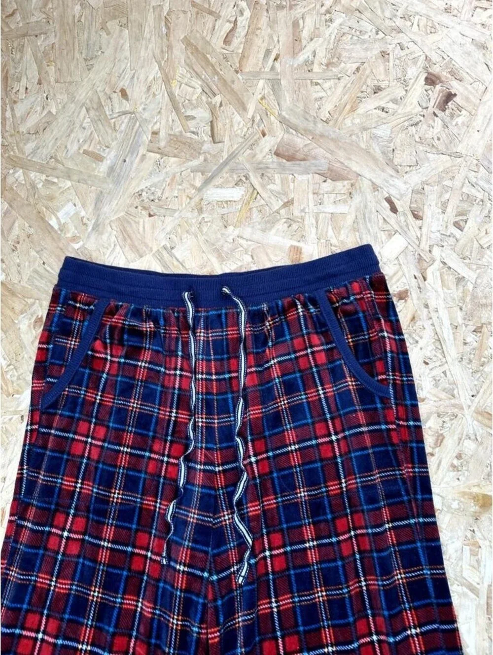 Nautica Pajama Pants Mens Small Red Blue Plaid Fleece Lounge Sleepwear